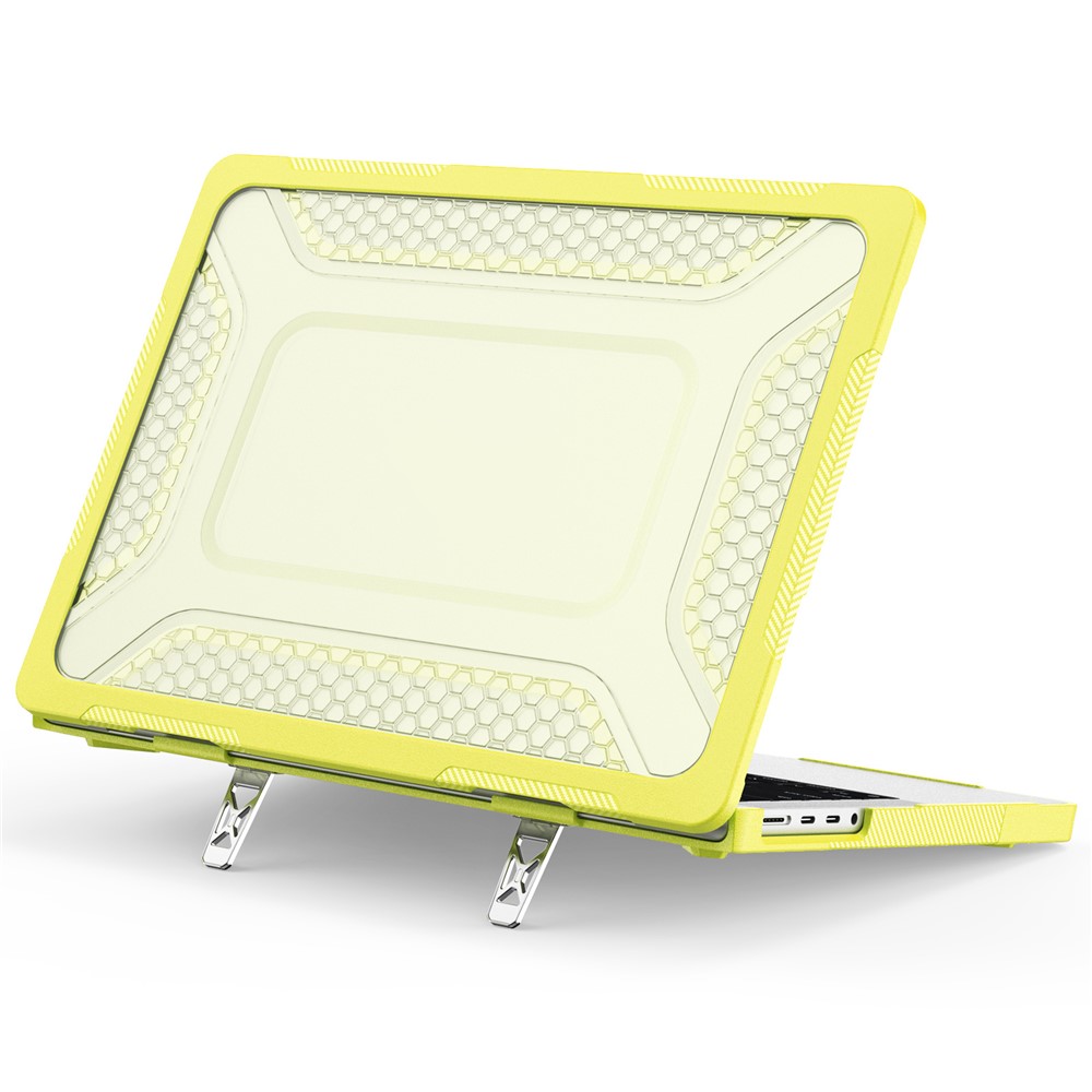Protective Case with Metal Kickstand for MacBook Pro 14 inch (2026) / (2025) / (2024) / (2023) / (2022) / (2021) Honeycomb Cooling Design PC+TPU Laptop Cover - Yellow