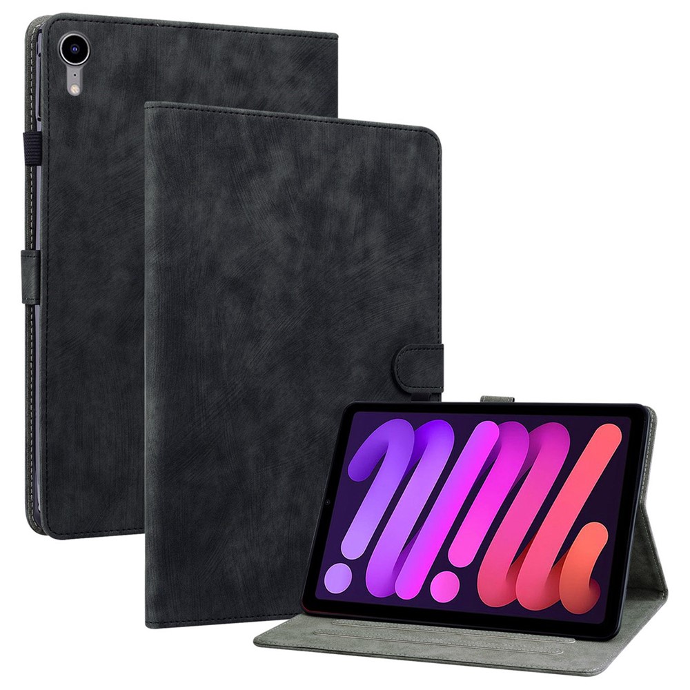 Cute Tiger Pattern Imprinted Anti-Fall Case for iPad mini (2024) / mini (2021) TPU+PU Leather Cover with Stand / Card Slot, Shockproof Tablet Case Support Auto Wake / Sleep - Black