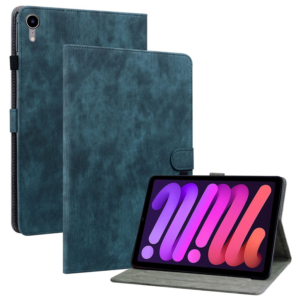 Cute Tiger Pattern Imprinted Anti-Fall Case for iPad mini (2024) / mini (2021) TPU+PU Leather Cover with Stand / Card Slot, Shockproof Tablet Case Support Auto Wake / Sleep - Dark Blue