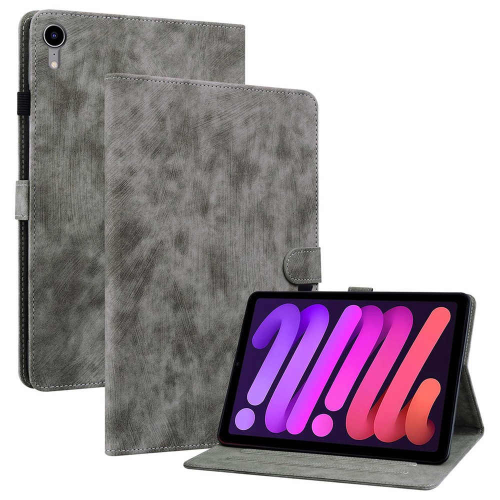 Cute Tiger Pattern Imprinted Anti-Fall Case for iPad mini (2024) / mini (2021) TPU+PU Leather Cover with Stand / Card Slot, Shockproof Tablet Case Support Auto Wake / Sleep - Grey