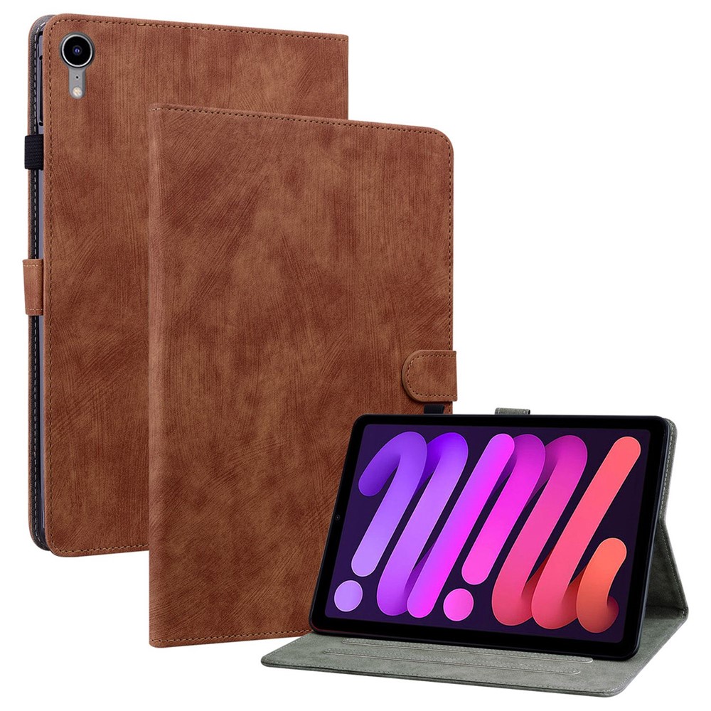 Cute Tiger Pattern Imprinted Anti-Fall Case for iPad mini (2024) / mini (2021) TPU+PU Leather Cover with Stand / Card Slot, Shockproof Tablet Case Support Auto Wake / Sleep - Brown