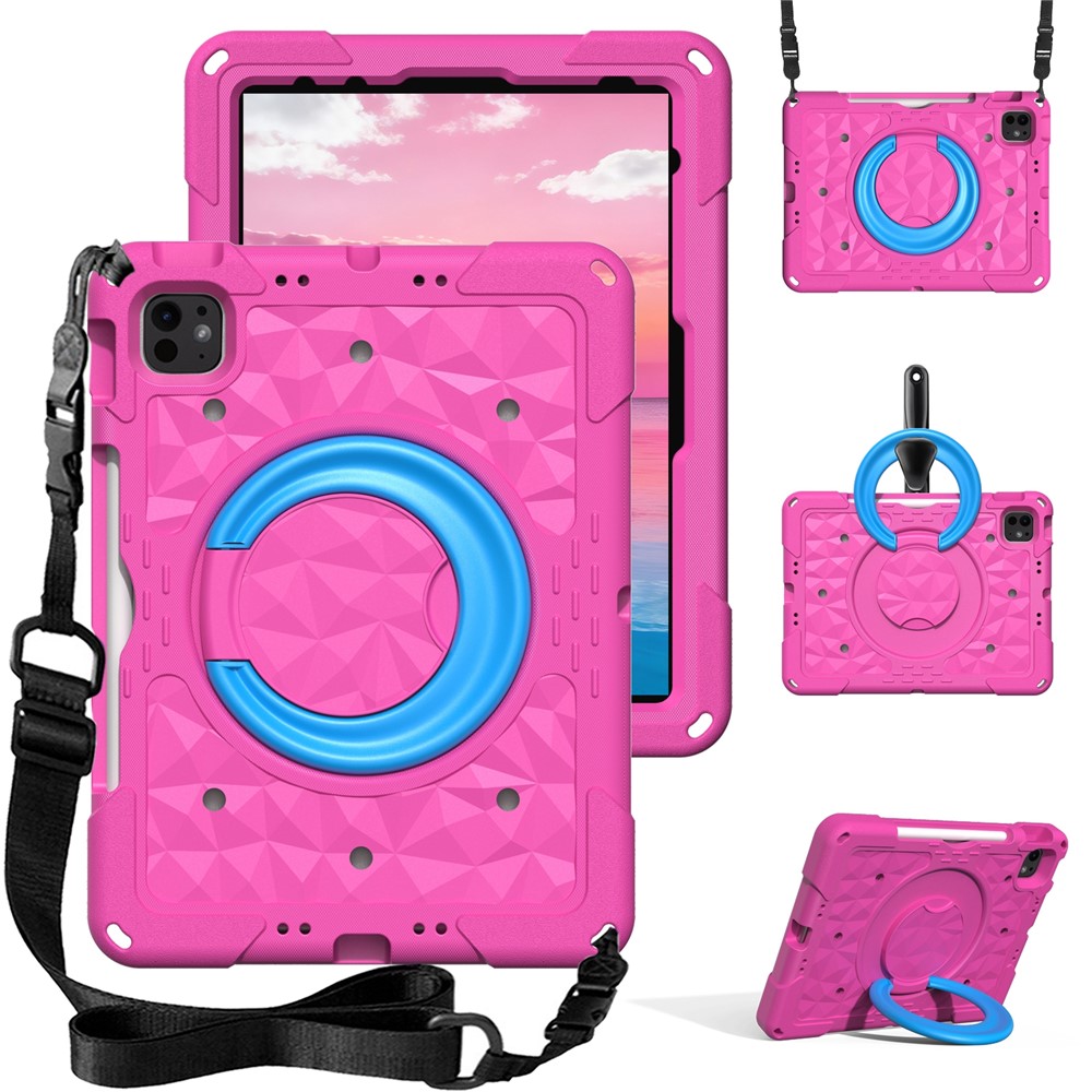 Kickstand Tablet Case For iPad Air 11 (2026) / (2025) / (2024) / iPad Pro 11 (2025) / (2024) / (2022) / (2021) / (2020) / (2018) / iPad Air (2022) / (2020) / iPad (2025) / iPad 10.9 (2022) PC + EVA Cover with Shoulder Strap - Rose / Blue