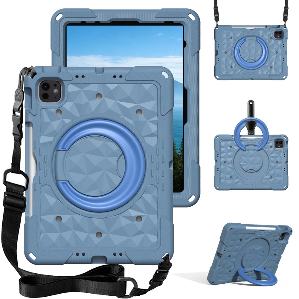 Kickstand Tablet Case For iPad Air 11 (2026) / (2025) / (2024) / iPad Pro 11 (2025) / (2024) / (2022) / (2021) / (2020) / (2018) / iPad Air (2022) / (2020) / iPad (2025) / iPad 10.9 (2022) PC + EVA Cover with Shoulder Strap - Grey Blue