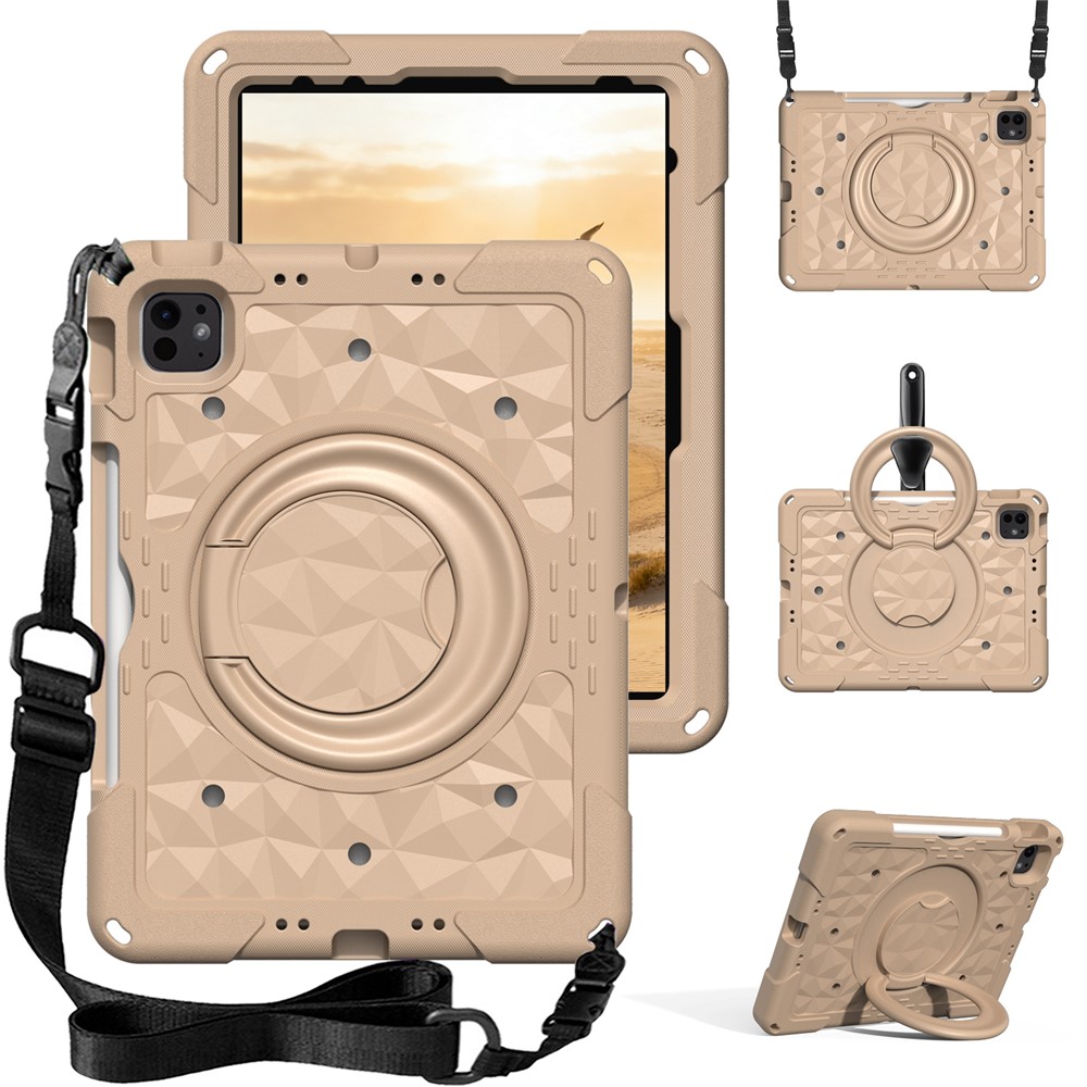 Kickstand Tablet Case For iPad Air 11 (2026) / (2025) / (2024) / iPad Pro 11 (2025) / (2024) / (2022) / (2021) / (2020) / (2018) / iPad Air (2022) / (2020) / iPad (2025) / iPad 10.9 (2022) PC + EVA Cover with Shoulder Strap - Khaki