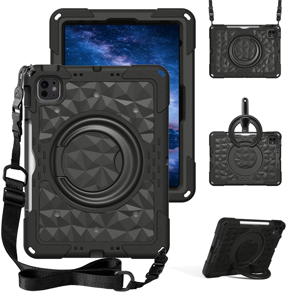 Kickstand Tablet Case For iPad Air 11 (2026) / (2025) / (2024) / iPad Pro 11 (2025) / (2024) / (2022) / (2021) / (2020) / (2018) / iPad Air (2022) / (2020) / iPad (2025) / iPad 10.9 (2022) PC + EVA Cover with Shoulder Strap - Black
