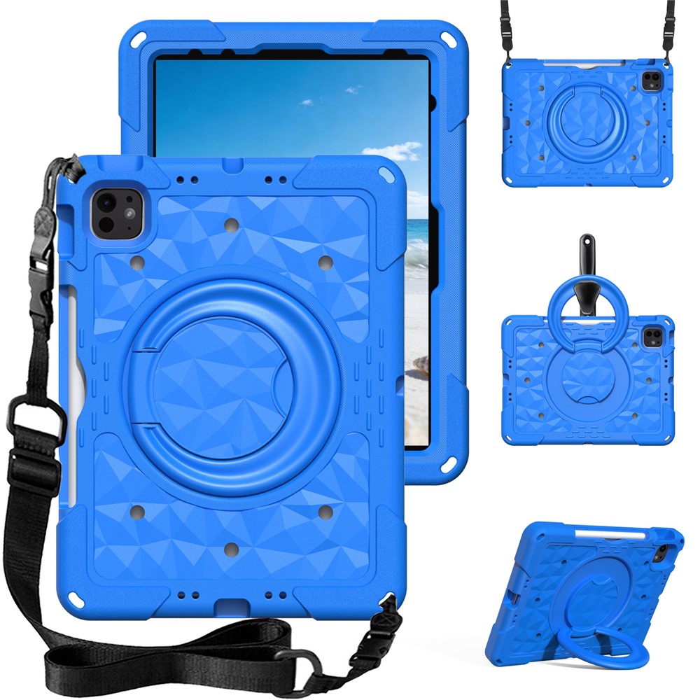 Kickstand Tablet Case For iPad Air 11 (2026) / (2025) / (2024) / iPad Pro 11 (2025) / (2024) / (2022) / (2021) / (2020) / (2018) / iPad Air (2022) / (2020) / iPad (2025) / iPad 10.9 (2022) PC + EVA Cover with Shoulder Strap - Blue