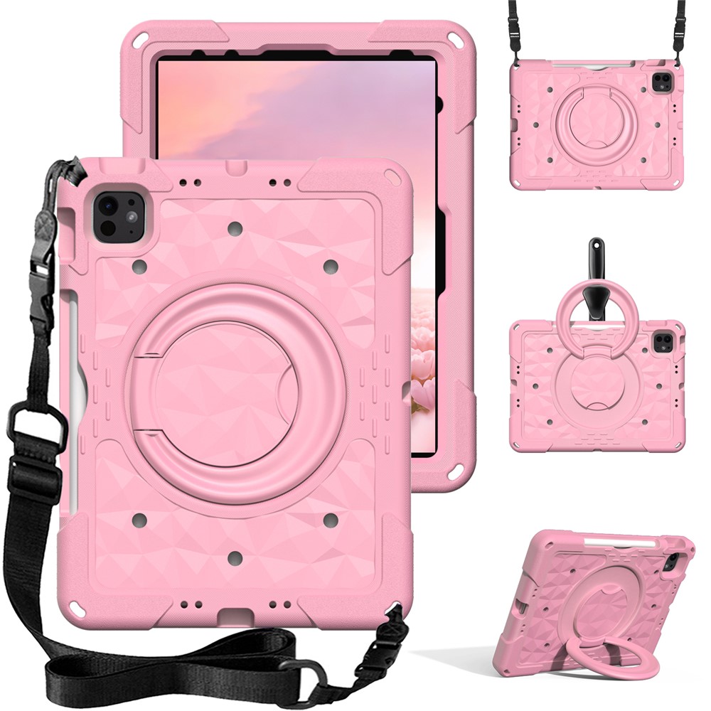 Kickstand Tablet Case For iPad Air 11 (2026) / (2025) / (2024) / iPad Pro 11 (2025) / (2024) / (2022) / (2021) / (2020) / (2018) / iPad Air (2022) / (2020) / iPad (2025) / iPad 10.9 (2022) PC + EVA Cover with Shoulder Strap - Pink