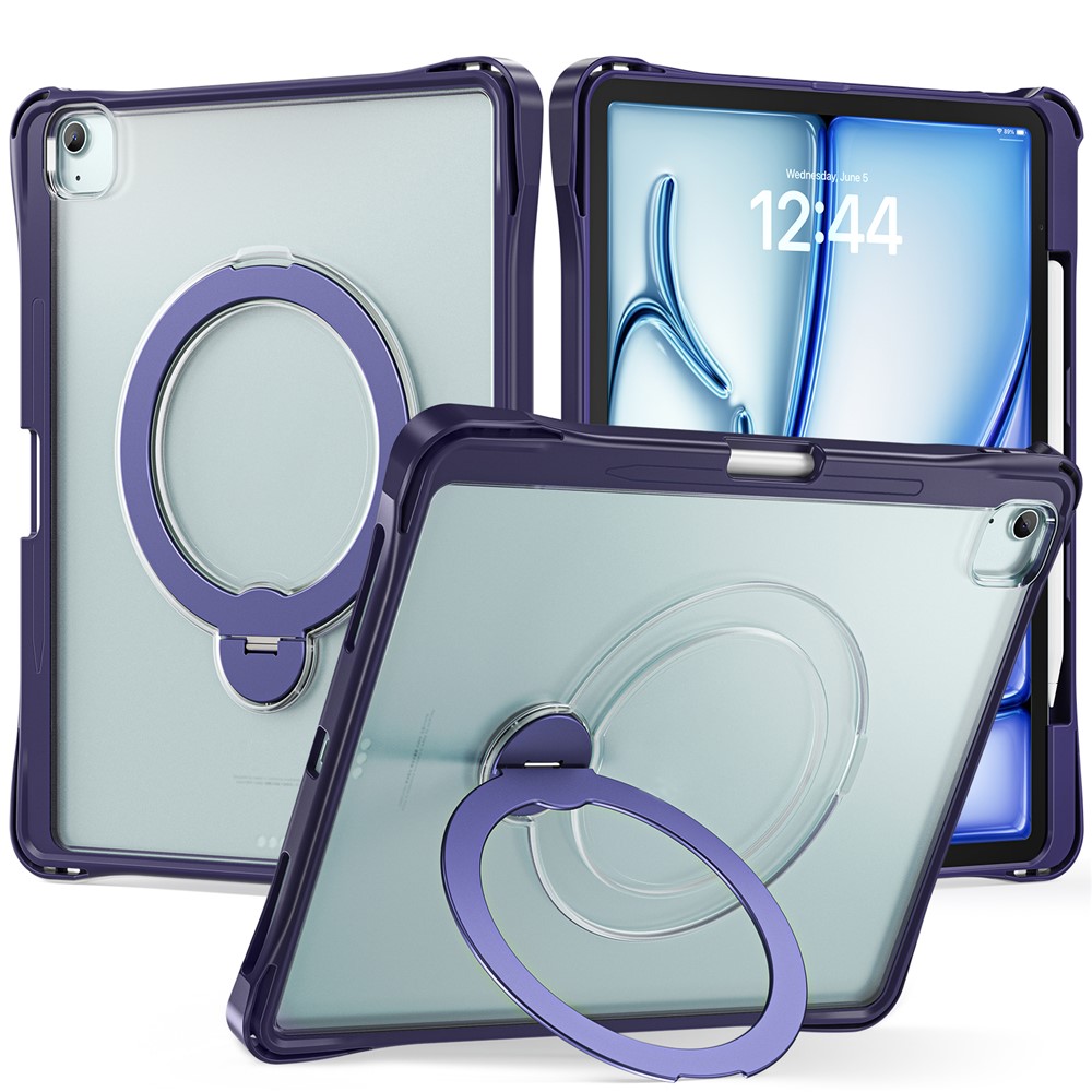 Tablet Case For iPad Air 13 (2026) / (2025) / (2024) / iPad Pro 12.9 (2022) / (2021) / (2020) / (2018) , Rotating Kickstand PC + TPU Shockproof Cover - Navy Blue