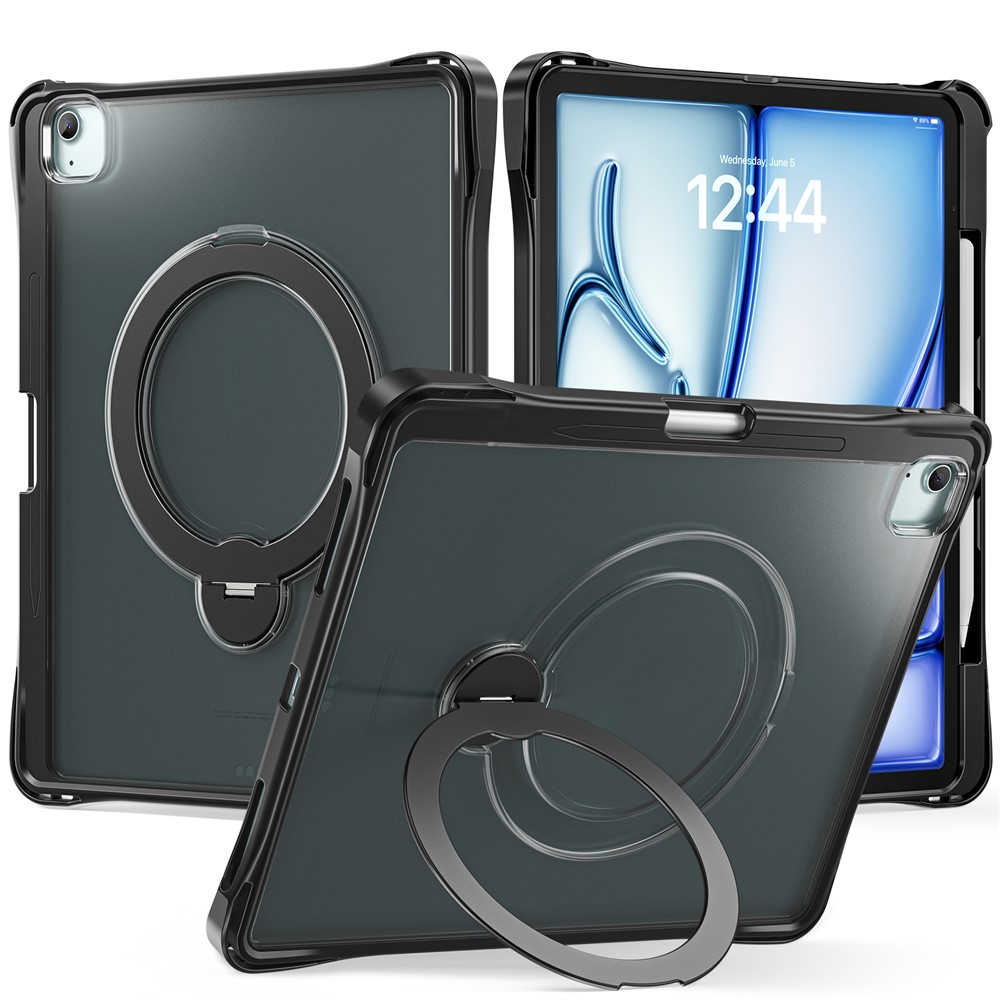 Tablet Case For iPad Air 13 (2026) / (2025) / (2024) / iPad Pro 12.9 (2022) / (2021) / (2020) / (2018) , Rotating Kickstand PC + TPU Shockproof Cover - Black