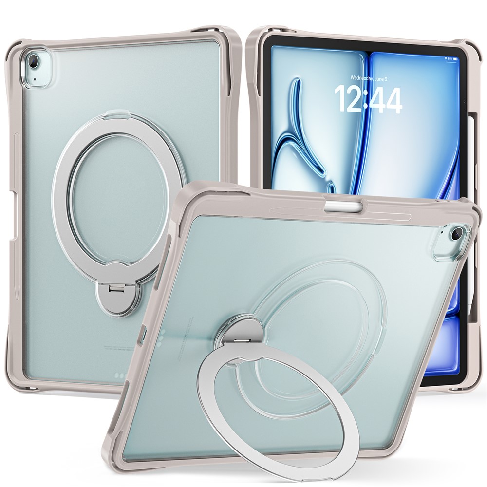 Tablet Case For iPad Air 13 (2026) / (2025) / (2024) / iPad Pro 12.9 (2022) / (2021) / (2020) / (2018) , Rotating Kickstand PC + TPU Shockproof Cover - Khaki