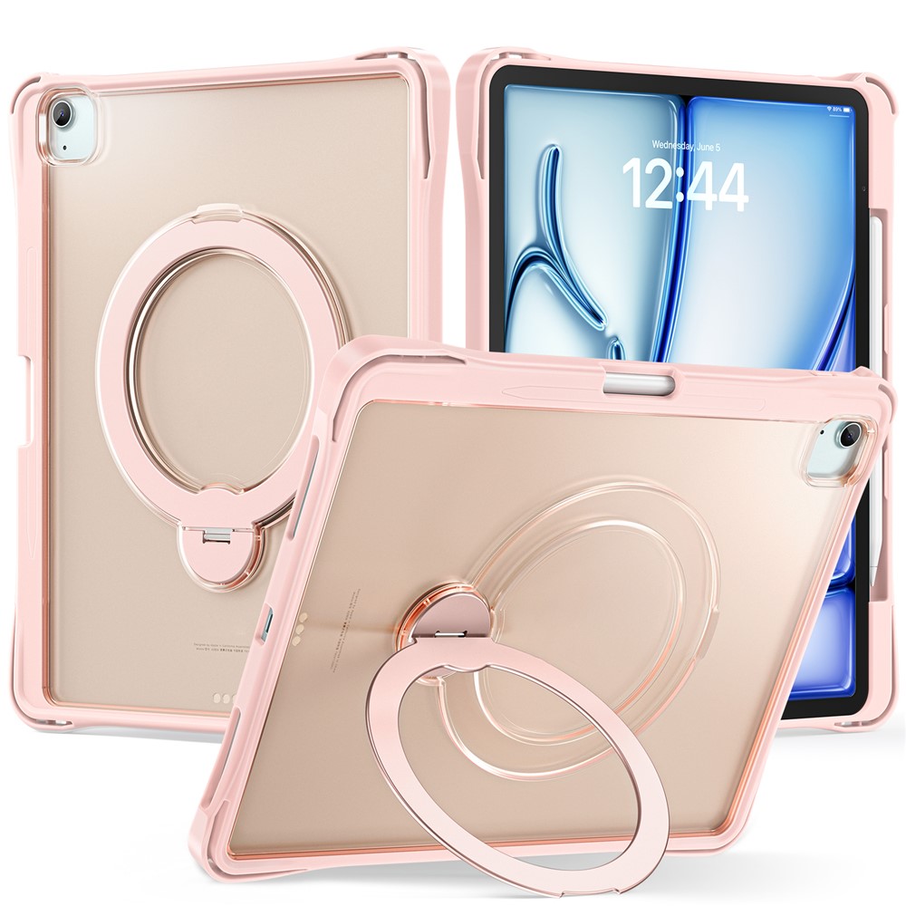 Tablet Case For iPad Air 13 (2026) / (2025) / (2024) / iPad Pro 12.9 (2022) / (2021) / (2020) / (2018) , Rotating Kickstand PC + TPU Shockproof Cover - Pink