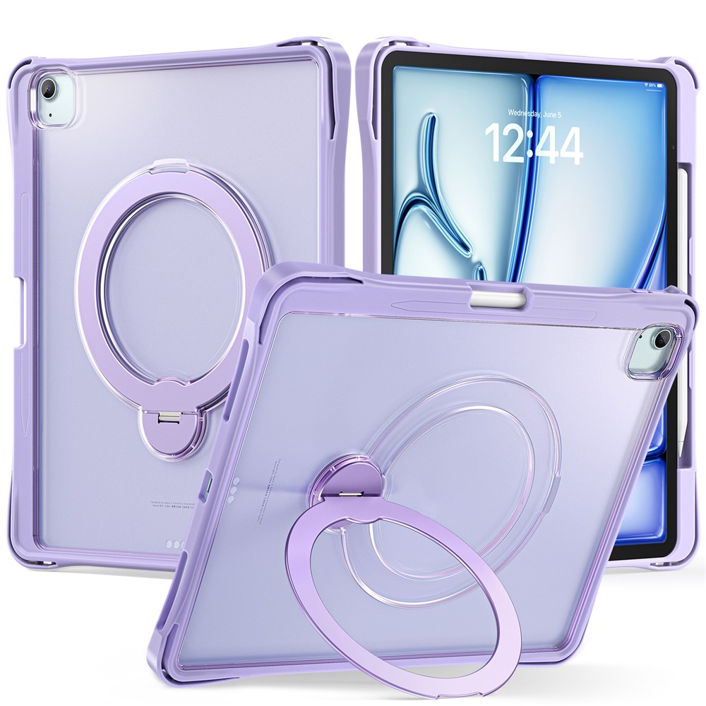 Tablet Case For iPad Air 13 (2026) / (2025) / (2024) / iPad Pro 12.9 (2022) / (2021) / (2020) / (2018) , Rotating Kickstand PC + TPU Shockproof Cover - Purple