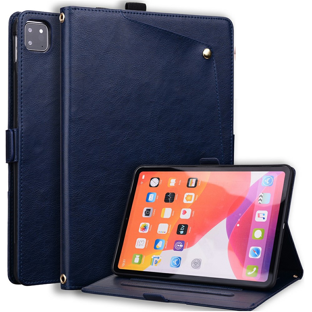 For iPad Air 13 (2026) / (2025) / (2024) / iPad Pro 12.9 (2022) / (2021) / (2020) / (2018) Case Front Pocket Business Leather Tablet Cover with Card Holder Stand - Blue