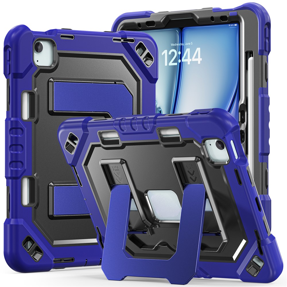For iPad Air 11 (2026) / (2025) / (2024) / iPad Pro 11 (2022) / (2021) / (2020) / (2018) / Air (2022) / (2020) Case Kickstand PC + TPU + Silicone Tablet Cover with Pen Holder - Navy Blue+Black