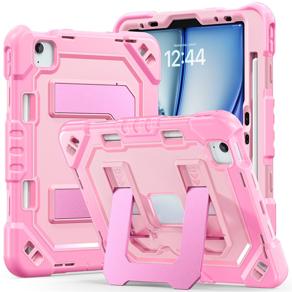 For iPad Air 11 (2026) / (2025) / (2024) / iPad Pro 11 (2022) / (2021) / (2020) / (2018) / Air (2022) / (2020) Case Kickstand PC + TPU + Silicone Tablet Cover with Pen Holder - Rose Gold