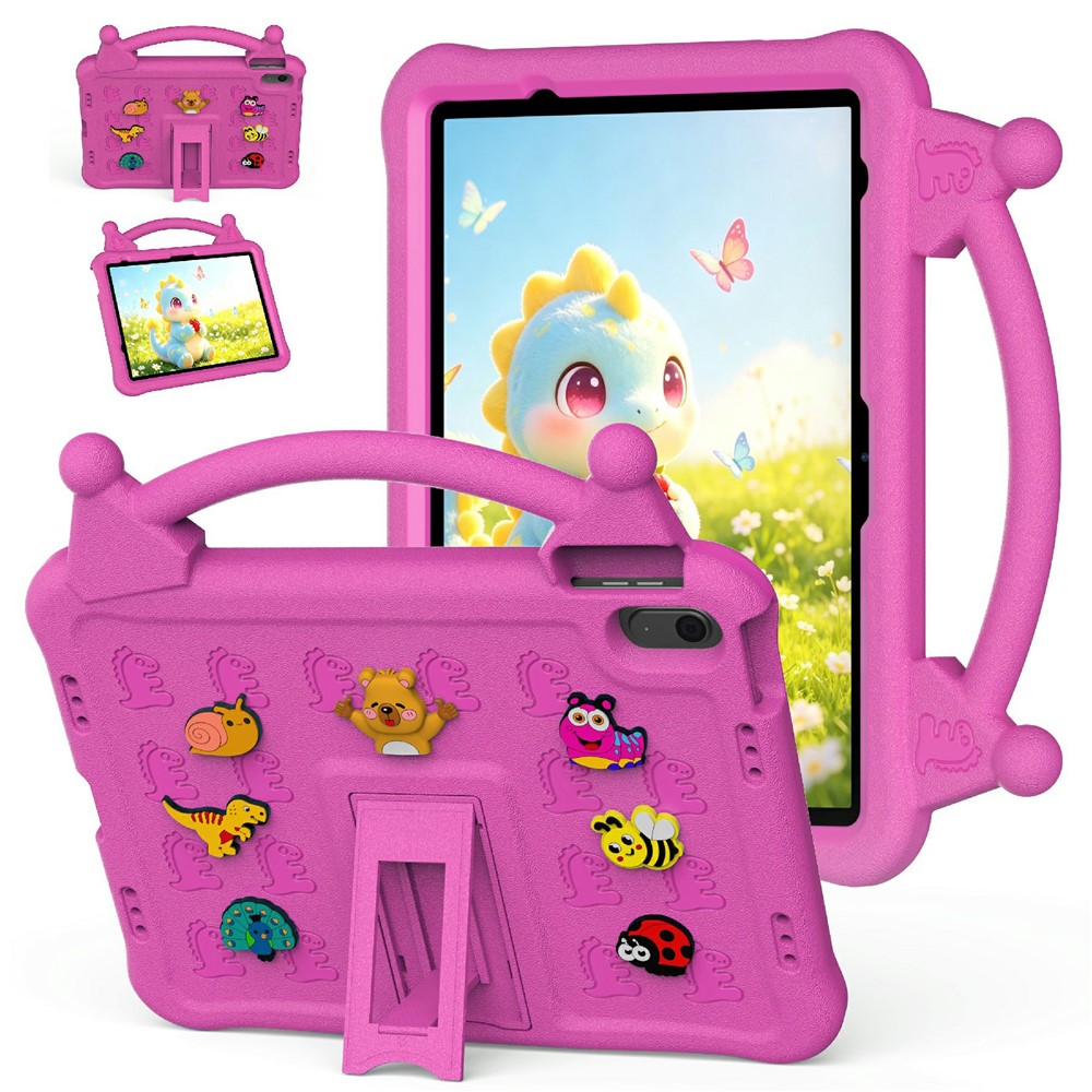 Cartoon EVA Tablet Case for iPad Air 11 (2026) / (2025) / (2024) / iPad (2025) / iPad 10.9 (2022) , Kickstand Kid-Friendly Shockproof Cover - Rose