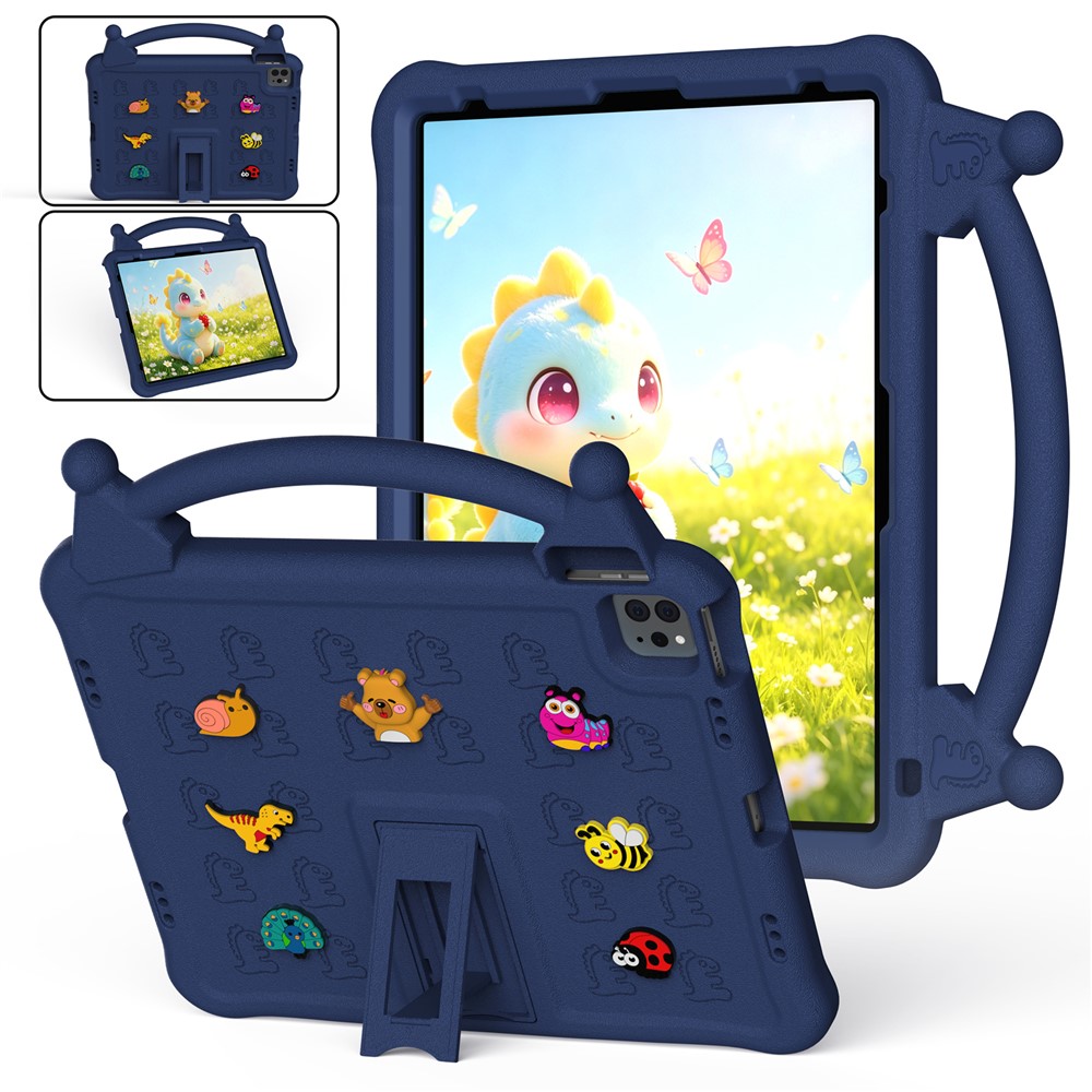 Cartoon EVA Tablet Case for iPad Air 13 (2026) / (2025) / (2024) / iPad Pro 13 (2025) / (2024) / iPad Pro 12.9 (2022) / (2021) / (2020) / (2018) , Kickstand Kid-Friendly Shockproof Cover - Navy Blue