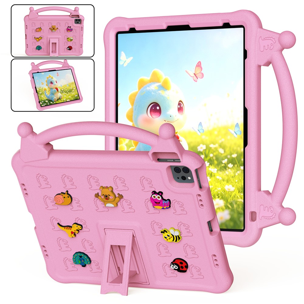 Cartoon EVA Tablet Case for iPad Air 13 (2026) / (2025) / (2024) / iPad Pro 13 (2025) / (2024) / iPad Pro 12.9 (2022) / (2021) / (2020) / (2018) , Kickstand Kid-Friendly Shockproof Cover - Pink