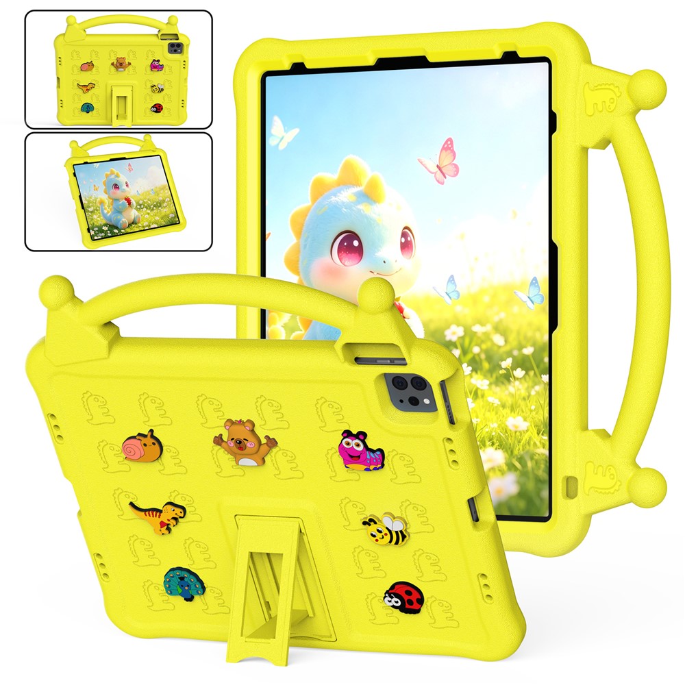 Cartoon EVA Tablet Case for iPad Air 13 (2026) / (2025) / (2024) / iPad Pro 13 (2025) / (2024) / iPad Pro 12.9 (2022) / (2021) / (2020) / (2018) , Kickstand Kid-Friendly Shockproof Cover - Yellow
