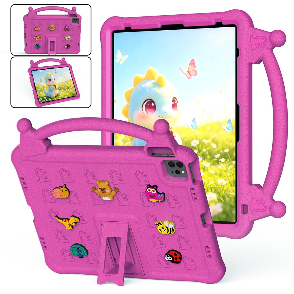 Cartoon EVA Tablet Case for iPad Air 13 (2026) / (2025) / (2024) / iPad Pro 13 (2025) / (2024) / iPad Pro 12.9 (2022) / (2021) / (2020) / (2018) , Kickstand Kid-Friendly Shockproof Cover - Rose