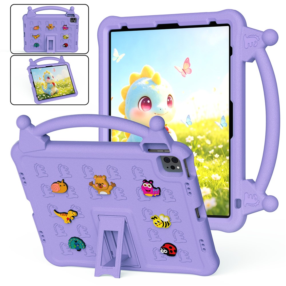 Cartoon EVA Tablet Case for iPad Air 13 (2026) / (2025) / (2024) / iPad Pro 13 (2025) / (2024) / iPad Pro 12.9 (2022) / (2021) / (2020) / (2018) , Kickstand Kid-Friendly Shockproof Cover - Light Purple