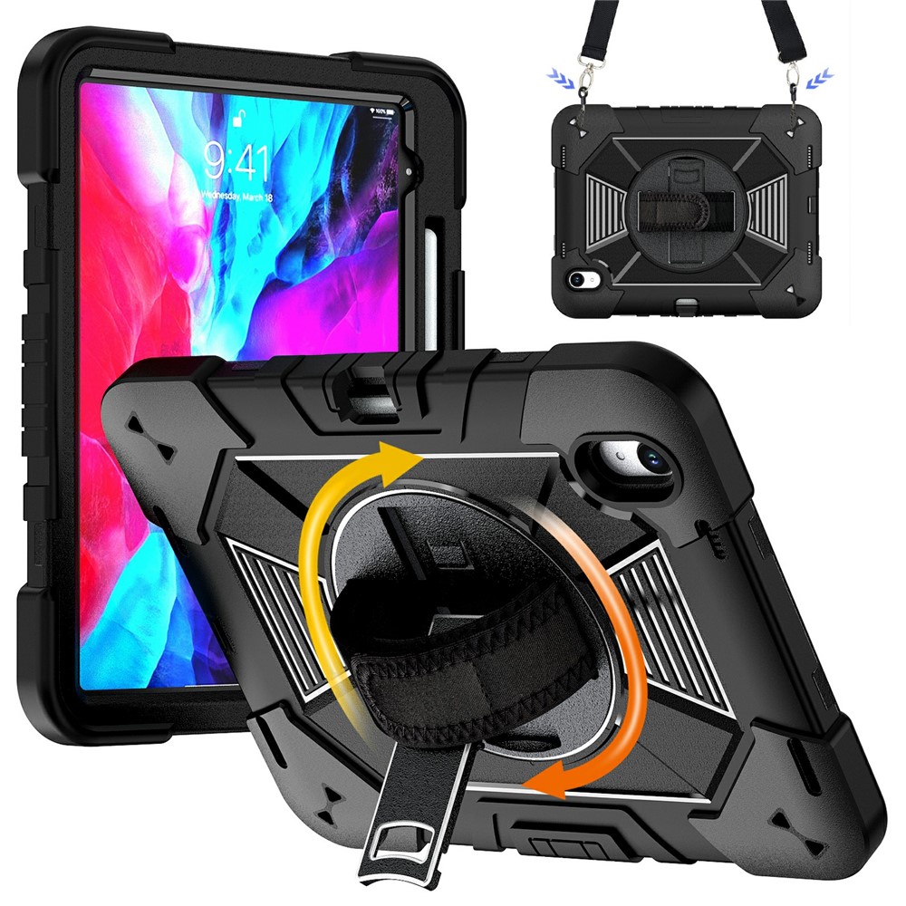 Tablet Case For iPad Air 11 (2026) / (2025) / (2024) Kickstand PC + Silicone Shockproof Cover with Hand Strap / Shoulder Strap - Black