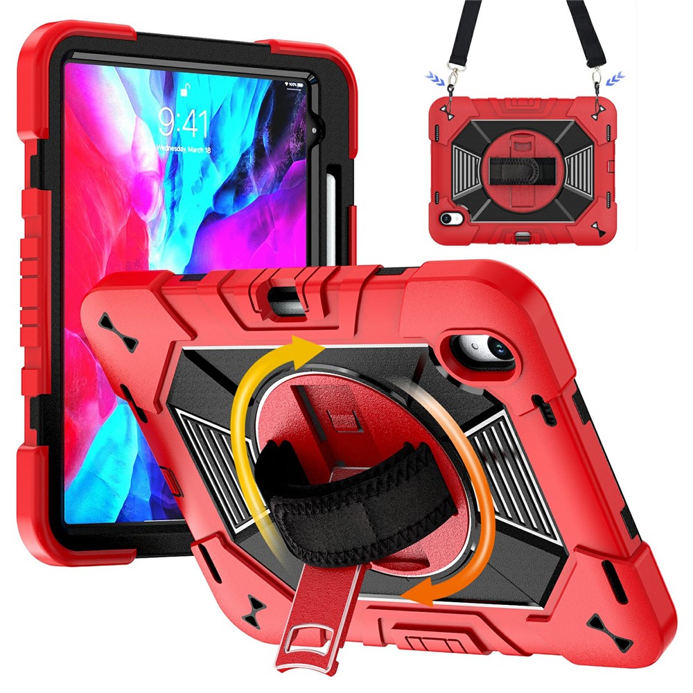 Tablet Case For iPad Air 11 (2026) / (2025) / (2024) Kickstand PC + Silicone Shockproof Cover with Hand Strap / Shoulder Strap - Red+Black