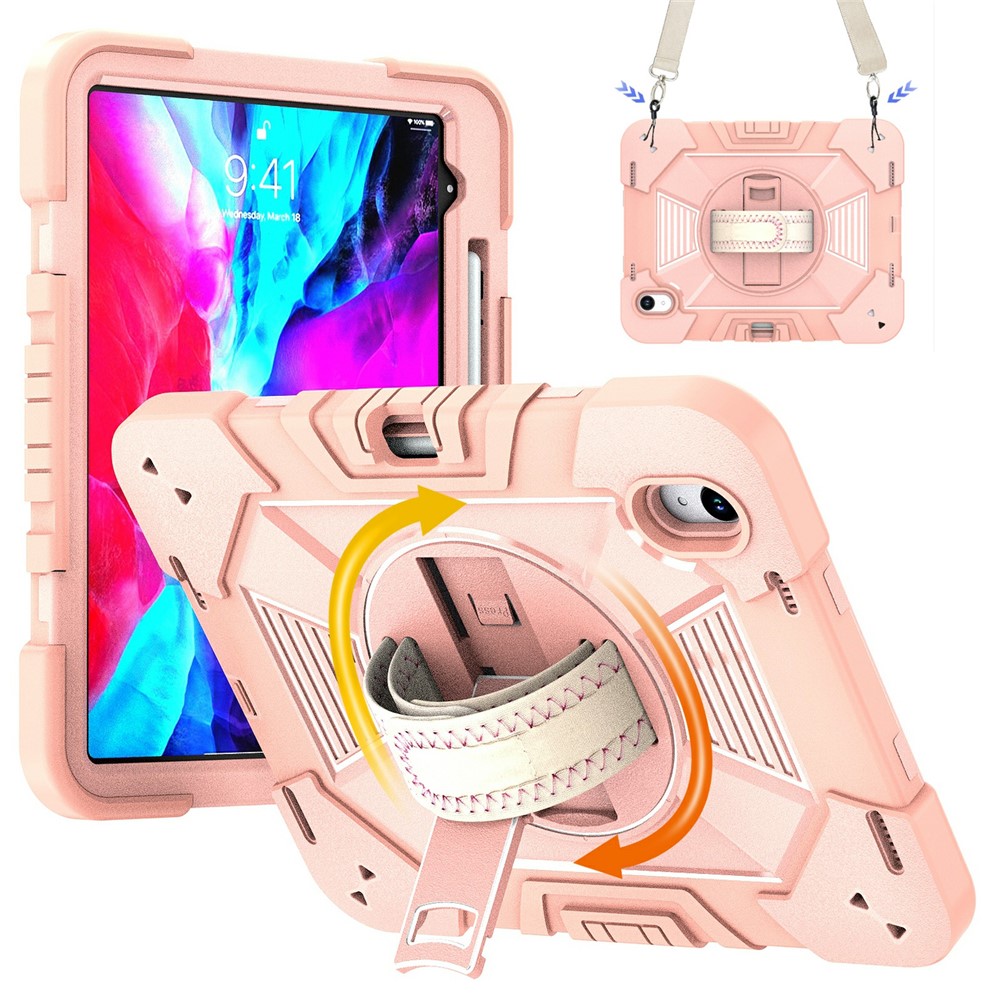 Tablet Case For iPad Air 11 (2026) / (2025) / (2024) Kickstand PC + Silicone Shockproof Cover with Hand Strap / Shoulder Strap - Rose Gold