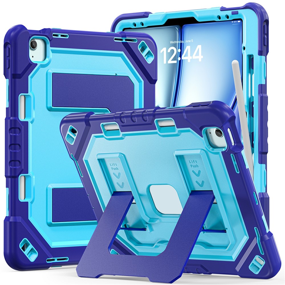 Tablet Case For iPad Air 13 (2026) / (2025) / (2024) / iPad Pro 12.9 (2022) / (2021) / (2020) / (2018) Kickstand PC + TPU + Silicone Cover with Pen Holder - Navy Blue+Blue
