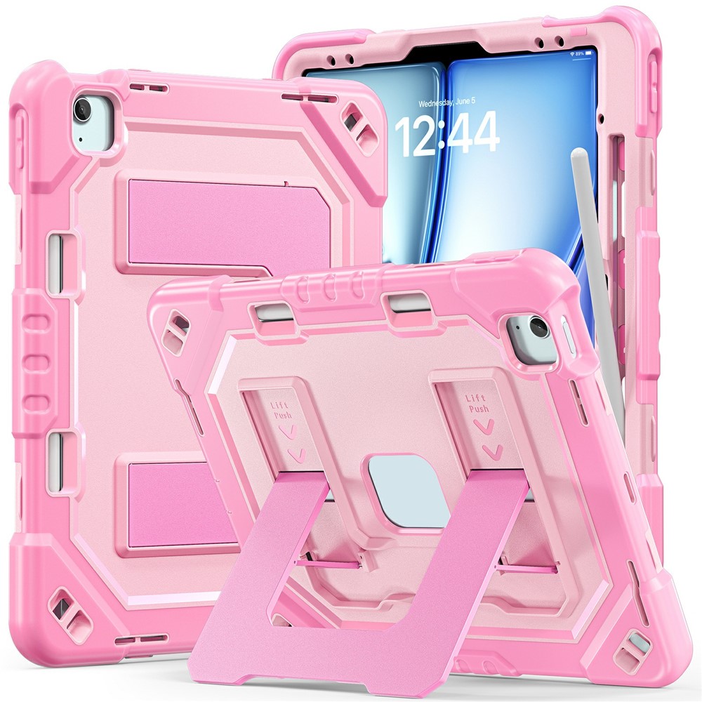 Tablet Case For iPad Air 13 (2026) / (2025) / (2024) / iPad Pro 12.9 (2022) / (2021) / (2020) / (2018) Kickstand PC + TPU + Silicone Cover with Pen Holder - Rose Gold