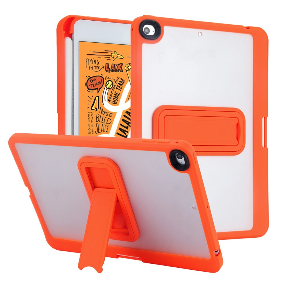 For iPad mini (2019) 7.9 inch / mini 4 Case Pencil Slot Kickstand Acrylic + Silicone Tablet Cover - Orange