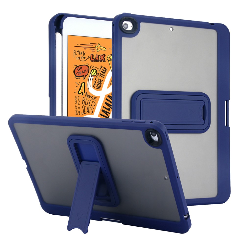 For iPad mini (2019) 7.9 inch / mini 4 Case Pencil Slot Kickstand Acrylic + Silicone Tablet Cover - Dark Blue
