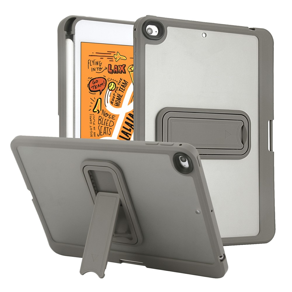 For iPad mini (2019) 7.9 inch / mini 4 Case Pencil Slot Kickstand Acrylic + Silicone Tablet Cover - Grey
