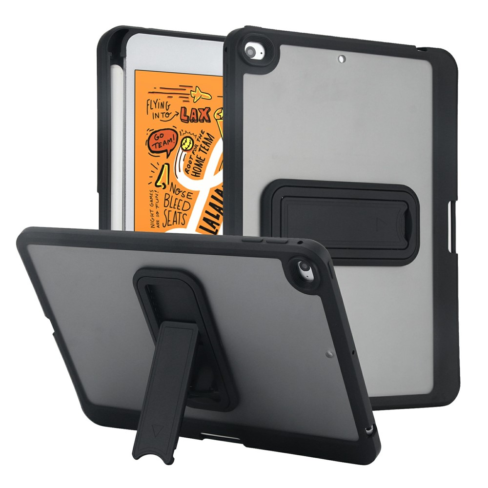 For iPad mini (2019) 7.9 inch / mini 4 Case Pencil Slot Kickstand Acrylic + Silicone Tablet Cover - Black