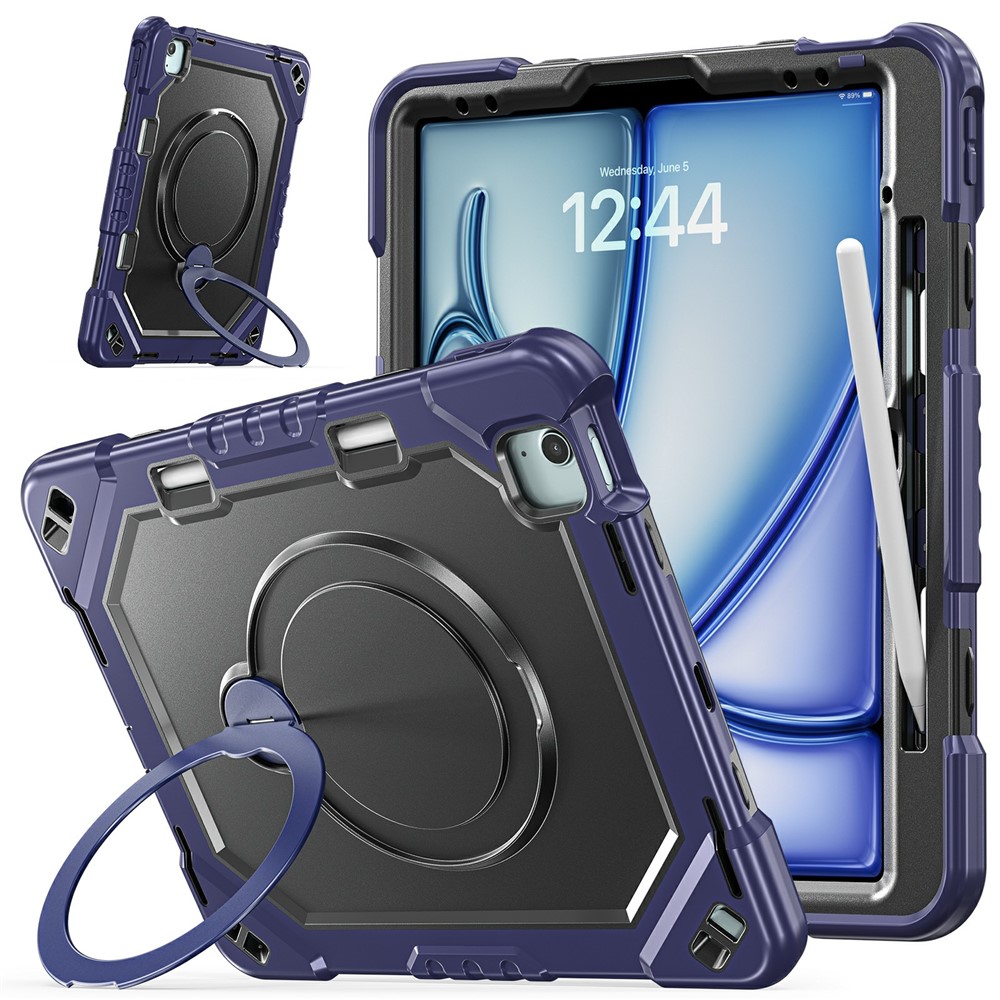 For iPad Air 13 (2026) / (2025) / (2024) / Pro 12.9 (2022) / (2021) / (2020) / (2018) Case TPU + PC + Silicone Shockproof Tablet Cover with Kickstand Handle Grip - Taro Purple+Mint Green - Navy Blue+Black