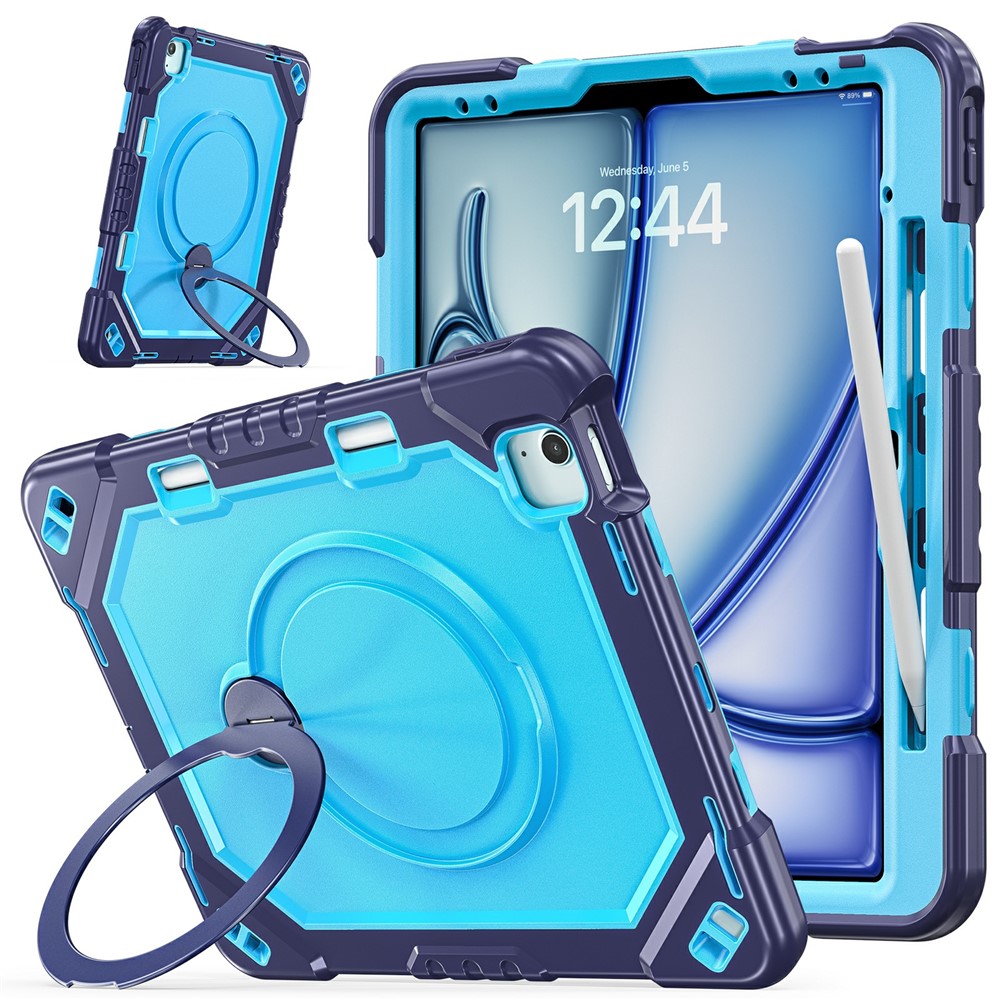 For iPad Air 13 (2026) / (2025) / (2024) / Pro 12.9 (2022) / (2021) / (2020) / (2018) Case TPU + PC + Silicone Shockproof Tablet Cover with Kickstand Handle Grip - Taro Purple+Mint Green - Navy Blue+Blue