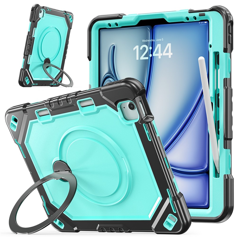For iPad Air 13 (2026)  /  (2025)  /  (2024)  /  Pro 12.9 (2022)  /  (2021)  /  (2020)  /  (2018) Case TPU + PC + Silicone Shockproof Tablet Cover with Kickstand Handle Grip - Taro Purple+Mint Green - Black+Mint Green