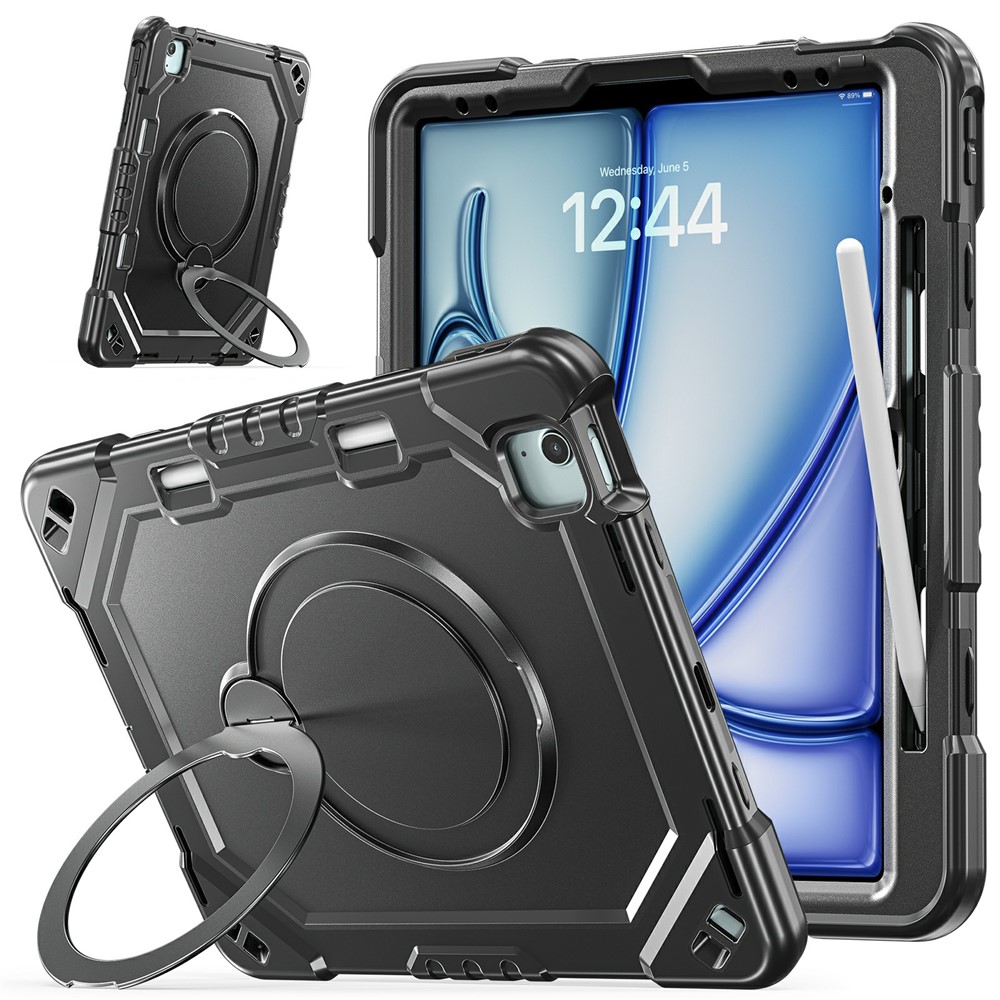 For iPad Air 13 (2026) / (2025) / (2024) / Pro 12.9 (2022) / (2021) / (2020) / (2018) Case TPU + PC + Silicone Shockproof Tablet Cover with Kickstand Handle Grip - Taro Purple+Mint Green - Black