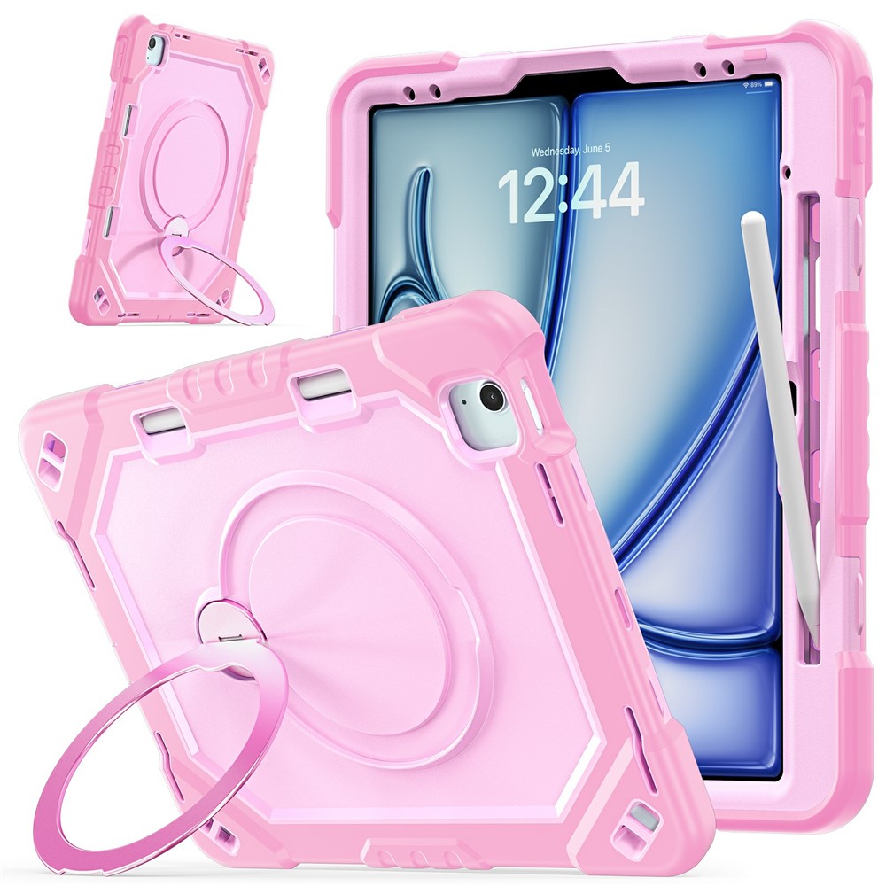 For iPad Air 13 (2026) / (2025) / (2024) / Pro 12.9 (2022) / (2021) / (2020) / (2018) Case TPU + PC + Silicone Shockproof Tablet Cover with Kickstand Handle Grip - Taro Purple+Mint Green - Rose Gold