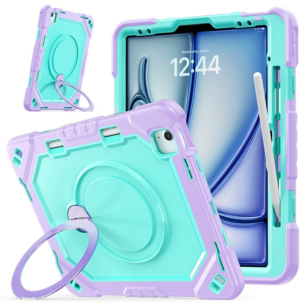 For iPad Air 13 (2026) / (2025) / (2024) / Pro 12.9 (2022) / (2021) / (2020) / (2018) Case TPU + PC + Silicone Shockproof Tablet Cover with Kickstand Handle Grip - Taro Purple+Mint Green - Taro Purple+Mint Green