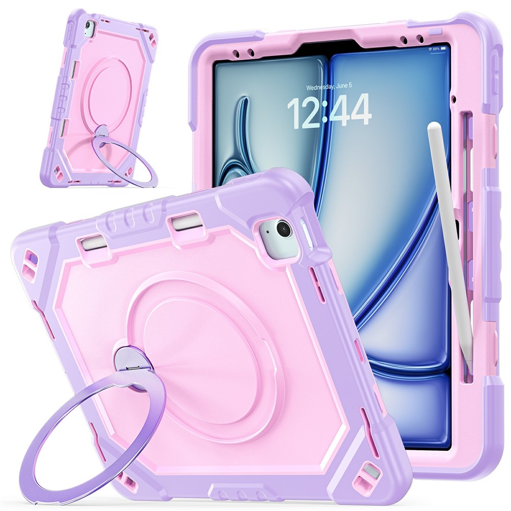 For iPad Air 13 (2026) / (2025) / (2024) / Pro 12.9 (2022) / (2021) / (2020) / (2018) Case TPU + PC + Silicone Shockproof Tablet Cover with Kickstand Handle Grip - Taro Purple+Mint Green - Taro Purple+Rose Gold