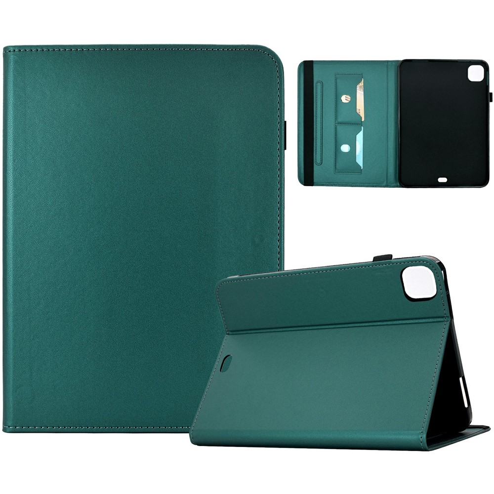 PU Leather Case for iPad Air 11 (2026) / (2025) / (2024) / Air (2022) / (2020) / iPad Pro 11 (2022) / (2021) / (2020) / (2018) Solid Color Card Holder Stand Tablet Cover - Green