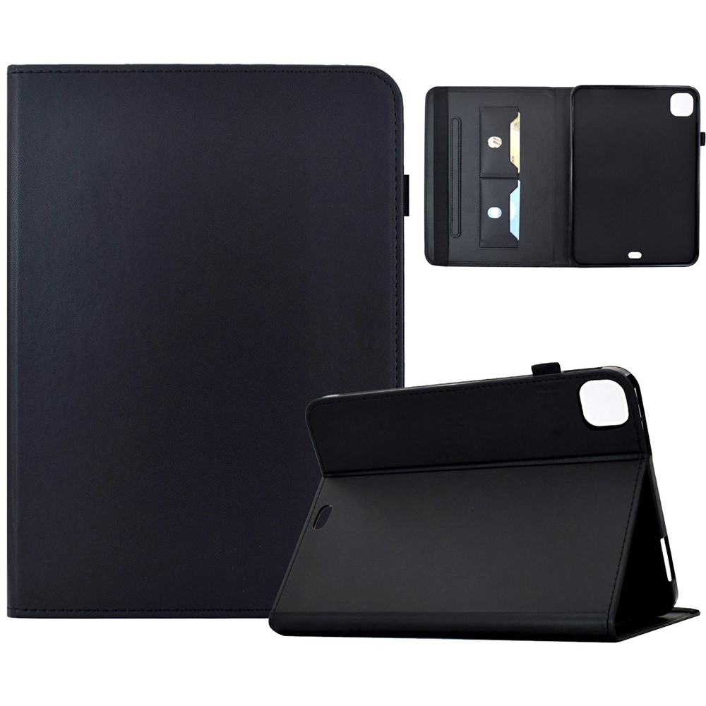 PU Leather Case for iPad Air 11 (2026) / (2025) / (2024) / Air (2022) / (2020) / iPad Pro 11 (2022) / (2021) / (2020) / (2018) Solid Color Card Holder Stand Tablet Cover - Black