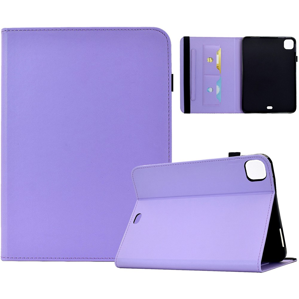 PU Leather Case for iPad Air 11 (2026) / (2025) / (2024) / Air (2022) / (2020) / iPad Pro 11 (2022) / (2021) / (2020) / (2018) Solid Color Card Holder Stand Tablet Cover - Light Purple