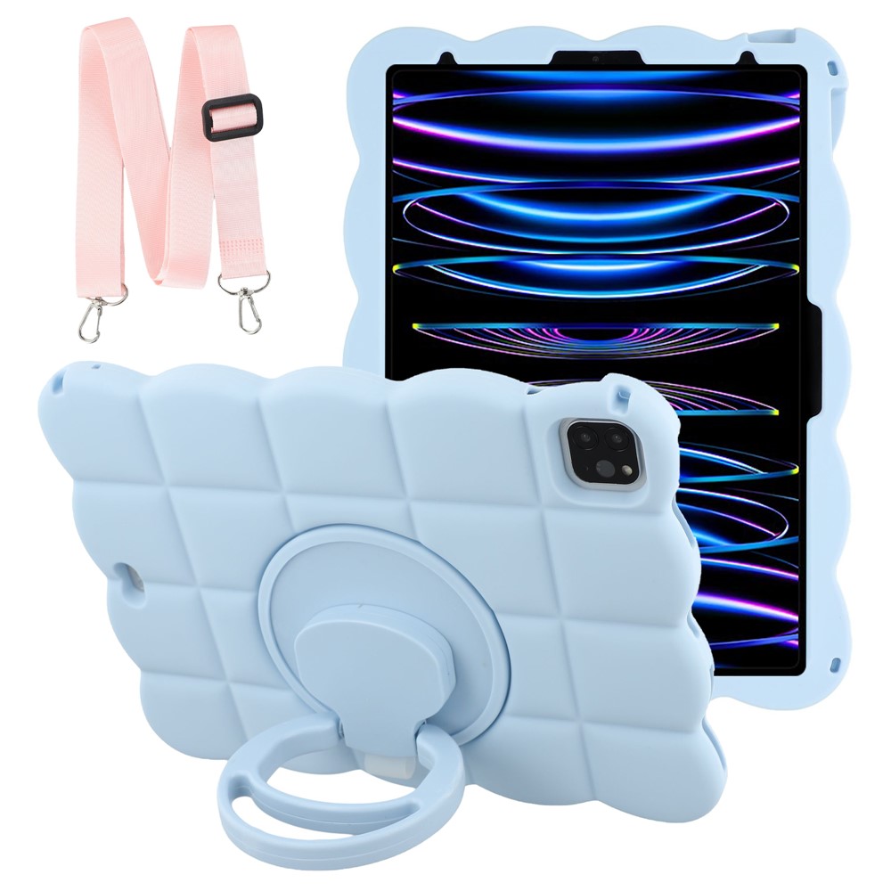 Tablet Case for iPad Air 11 (2026) / (2025) / (2024) / Air (2022) / (2020) / iPad Pro 11 (2022) / (2021) / (2020) / (2018) , Rotating Kickstand Square Texture Silicone Cover with Shoulder Strap - Blue