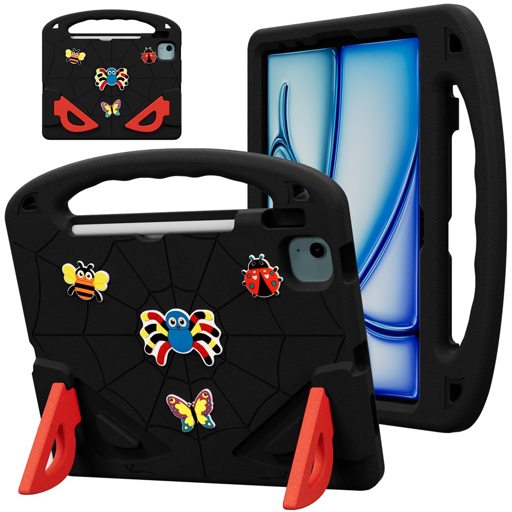 EVA Case For iPad Air 11 (2026) / (2025) / (2024) / Air (2022) / (2020) / Pro 11 (2025) / (2024) / (2022) / (2021) / (2020) / (2018) Cartoon Insect Shockproof Tablet Cover with Handle and Kickstand - Black Red