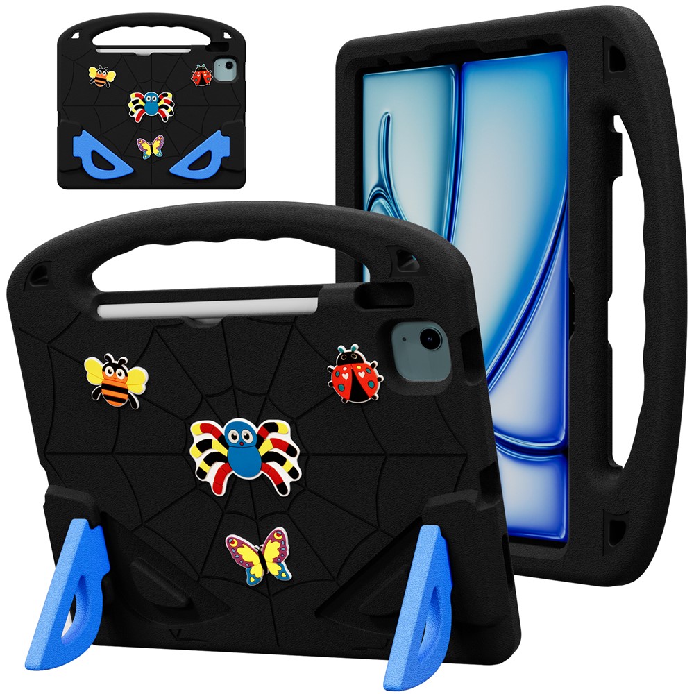EVA Case For iPad Air 11 (2026)  /  (2025)  /  (2024)  /  Air (2022)  /  (2020)  /  Pro 11 (2025)  /  (2024)  /  (2022)  /  (2021)  /  (2020)  /  (2018) Cartoon Insect Shockproof Tablet Cover with Handle and Kickstand - Black Blue