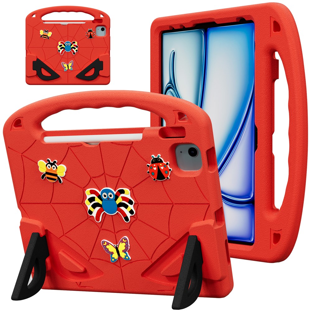 EVA Case For iPad Air 11 (2026) / (2025) / (2024) / Air (2022) / (2020) / Pro 11 (2025) / (2024) / (2022) / (2021) / (2020) / (2018) Cartoon Insect Shockproof Tablet Cover with Handle and Kickstand - Red Black