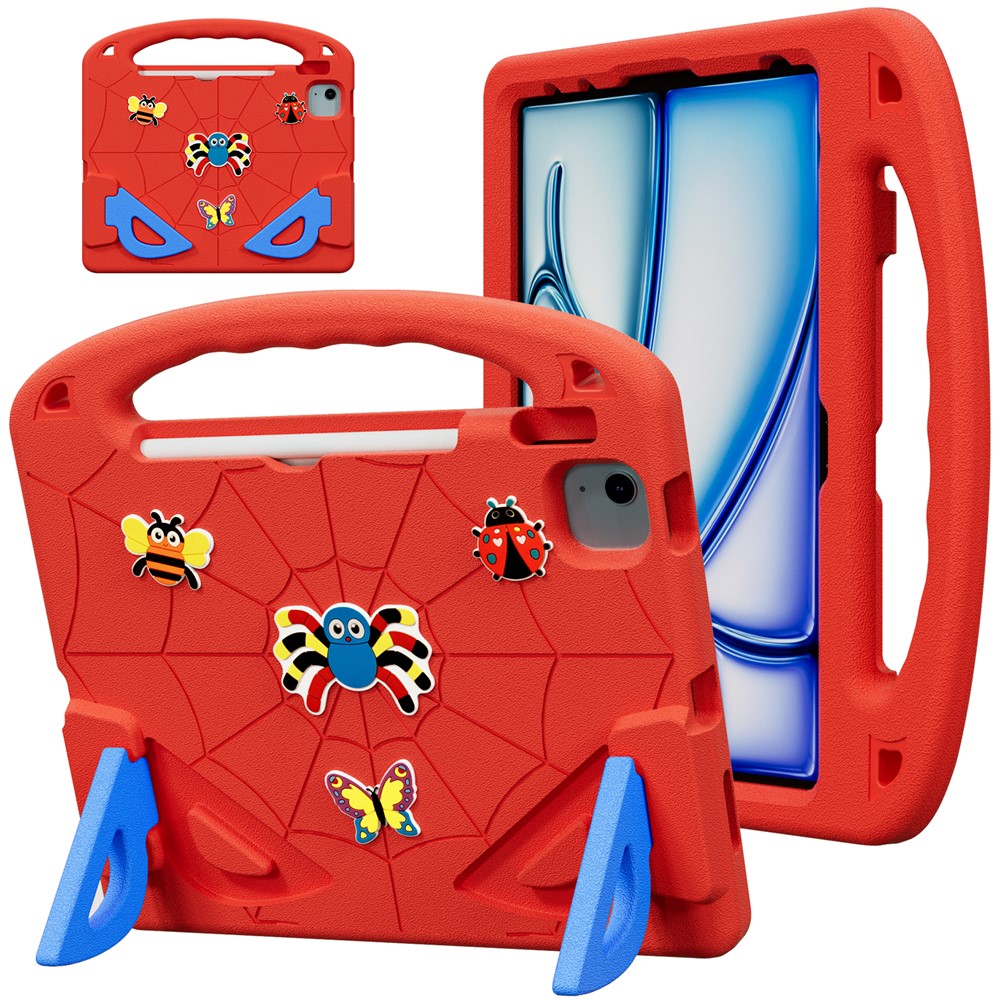 EVA Case For iPad Air 11 (2026) / (2025) / (2024) / Air (2022) / (2020) / Pro 11 (2025) / (2024) / (2022) / (2021) / (2020) / (2018) Cartoon Insect Shockproof Tablet Cover with Handle and Kickstand - Red Blue