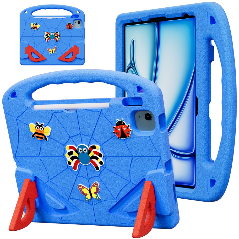 EVA Case For iPad Air 11 (2026) / (2025) / (2024) / Air (2022) / (2020) / Pro 11 (2025) / (2024) / (2022) / (2021) / (2020) / (2018) Cartoon Insect Shockproof Tablet Cover with Handle and Kickstand - Blue Red